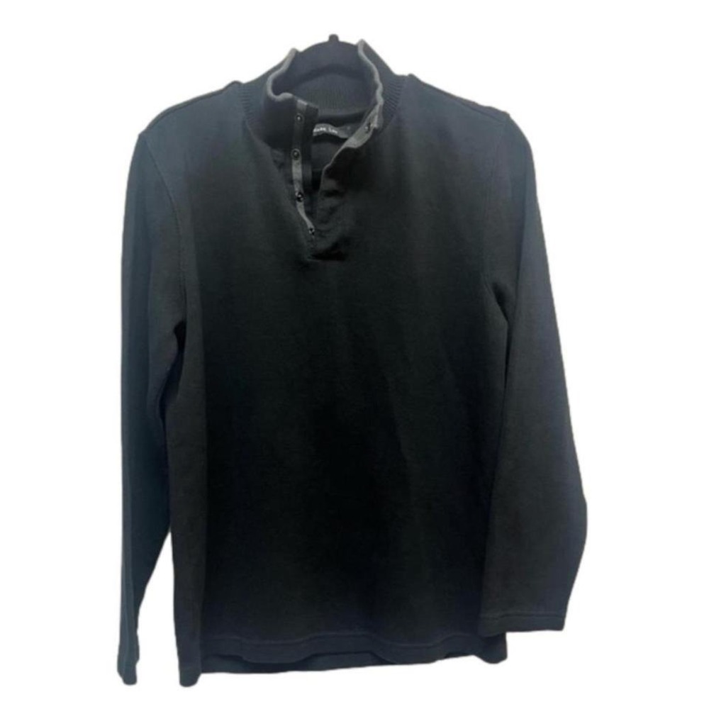 Mark Law Men's 1/4 V-Neck Black Collared Sweater Size M Snap Button‎ Closure